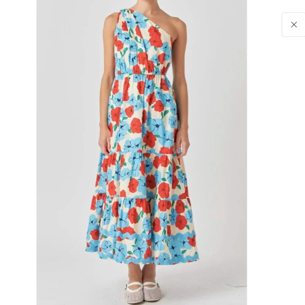 English Factory One-Shoulder Ric Rac Long Dress NWT Size Large - Picture 1 of 11